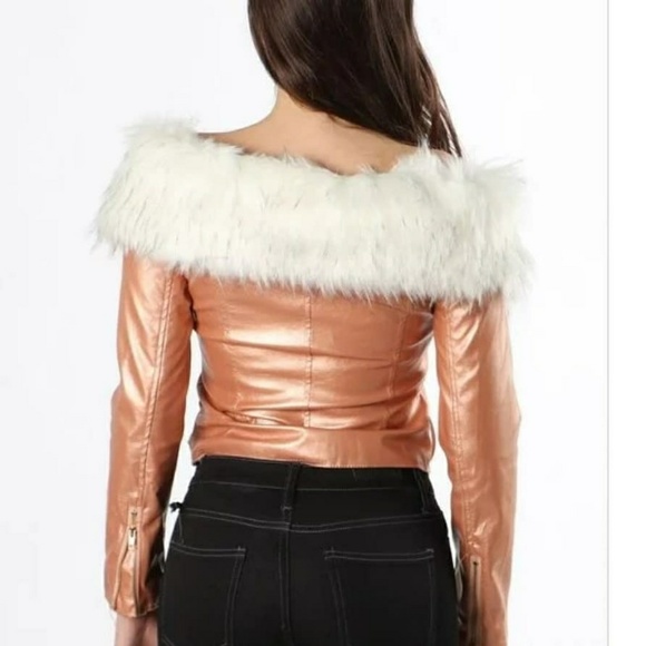 Biker Jacket with Detachable Faux Fur Collar - Picture 2 of 3